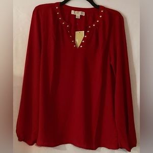 Michael Kors Red Long Sleeve Pullover Top